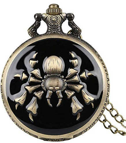 HUIBBGO Taschenuhr mit Kette Taschenuhr, Punk Cool Spider Design Quarz Bronze Halskette Komplette Uhr für Herren Damen Anhänger Uhr Schmuck Geschenke, Bronze