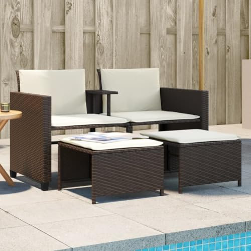 Xichuzi Gartensofa 2-Sitzer mit Tisch und Hockern Braun Poly Rattan, Gartenlounge, Garden Sofa, Balkonmöbel, Gartenmöbel, Loungemöbel - 368417