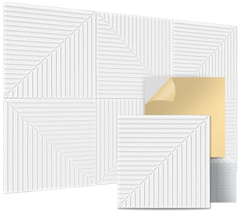 Art3d 6-Pack Self-Adhesive Acoustic Wall Panels for Home Décor, 24 x 24 Inch Soundproofing Panels for Office Studio Bedroom - High Noise Absorption Polyester Fiber, White