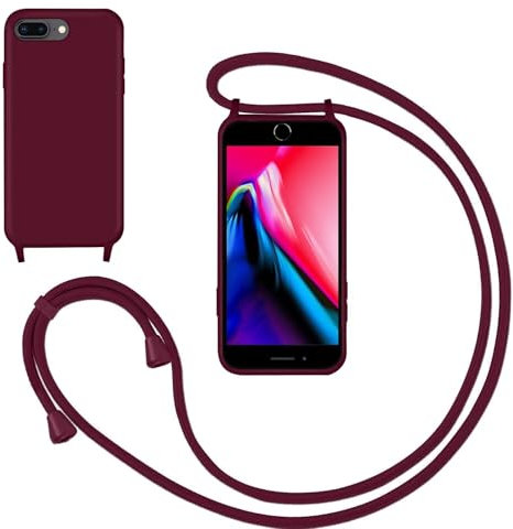 GoodcAcy Handykette Handyhülle für iPhone 7 Plus/iPhone 8 Plus,Smartphone Necklace Hülle mit Band Schutzhülle mit Kette zum umhängen Halskette Flüssig Silikon Case für iPhone 7/8 Plus,Rot