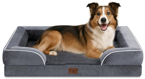 Comfort Expression Orthopedic Dog Bed for Large Size Dog with Bolster | Waterproof Dog Sofa Bed Large with Washable Cover, Durable Comfy Pet Bed Non-Slip Bottom, 96x63x18cm