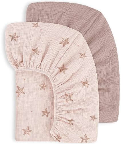 Susurration Lot de 2 Draps Housses pour Enfants 100% Coton Mousseline Draps de lit pour Bébé Drap Housse pour Lit de Voyage Draps D'appoint 60x120cm/70x140cm (Rose Star)