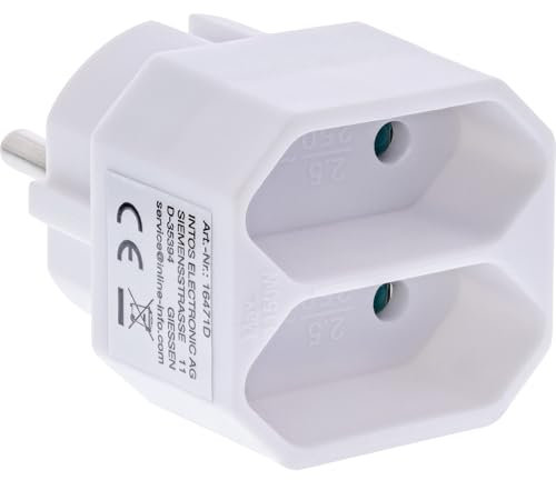 InLine 16471D - Adattatore per presa elettrica con protezione da contatto, 2 prese europee, colore: Bianco