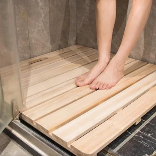 PP-Vic rutschfeste Duschmatte Aus Holz, Dusch-Spa-Matte Aus Massivholz, rutschfeste Badewannenmatte, Eck-Dusch-Spa-Matte, Teakholz Massivholz,A 90 * 90