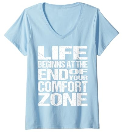 Damen Life Begins At The End Of Your Comfort Zone - Motivation T-Shirt mit V-Ausschnitt