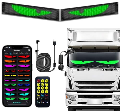 KZO Led Augen für LKW 60 * 12cm (2 PCS) Devil Eyes Licht for Auto, mit App/Fernbedienung, Perfect Sync, DIY Text/Bild, Wasserdicht, Flexibler LED-Bildschirm für Party/Geschäft/Dekoration,