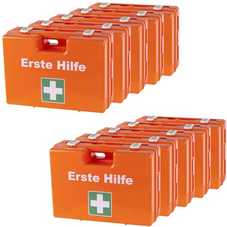 TMS PRO SHOP Sparset: 10 x Erste-Hilfe-Koffer DIN 13169, mit Wandhalterung, 3 Jahre haltbar, Art.-Nr. 611544 | Verbandskasten | Notfallkoffer | Erste Hilfe Kasten