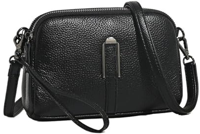 USOHJZ Echtes Leder Tasche Damen Umhängetasche for Frau weibliche einfarbig Clutch Telefon Taschen Schultertasche Messenger Bag(Black)