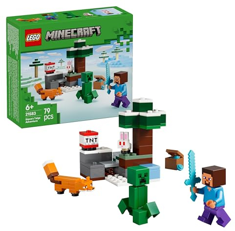 LEGO Minecraft Steves Abenteuer in der Taiga - Spielzeug mit Steve Minifigur - Diamantschwert, Creeper, Fuchs und Baby Kaninchen Figuren - Gamer Geschenk für Jungen und Mädchen ab 6 Jahren - 21583