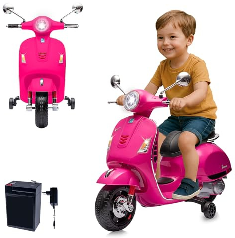 JAMARA 461838 Ride-on Vespa GTS 125 Li-Power 12.6 V - Elektroauto für Kinder ab 3 Jahre, Auto Car elektrisch, Geschenkidee für Jungen und Mädchen, Stützräder, LED Licht