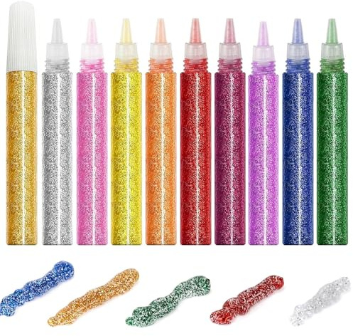 10 Pcs Glitter Glue Pens, 10 Colours Art Glitter Glue Pens for Crafting, Glitters Paint for Christmas Craft Supplies, DIY Arts, Projects, Scrapbooking, Card Making B0G4K834QJ