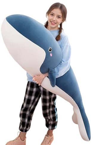 Xiyocadt XXL Wal Kuscheltier – Weiches Plüschtier Wal, Großes Stofftier zum Kuscheln, Riesiges Körperkissen, Niedliches Wal Schmusekissen für Kinder & Erwachsene, Geschenk Jungen Mädchen (Blau,85CM)