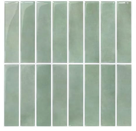 Piastrelle Adesive Cucina Bagno 3D, Verde Vintage, Mattonelle Adesive Bagno, 10 Pezzi Murali Autoadesivo Cucina Decorativi, Impermeabili e Facili da Pulire(30,5x30,5cm)