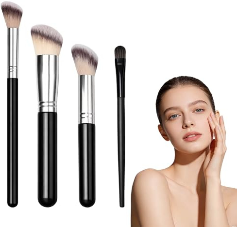4 Pcs Pinceaux Maquillages, Incluant des Pinceau Correcteurs, des Pinceau Fond de Teint Et des Pinceaux de Maquillage de Détails, Adapté pour L’estompage, la Correction Et le Modelage Quotidien