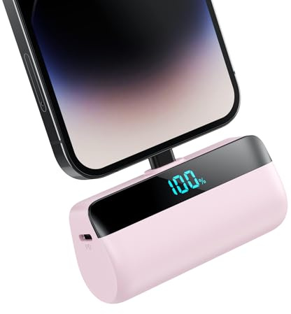 Mini Power Bank 5200mAh per iPhone, Ultra Compatto Powerbank 20W PD Ricarica Rapida Caricatore Portatile Batteria Esterna con Display LED Compatibile con iPhone 14/14 Pro Max/13/12/11/XR ecc (Rosa)