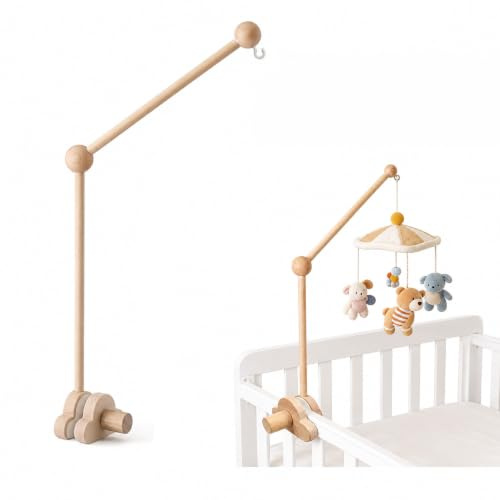 Mobile Halterung, Holz Mobile Ständer für Babybett und Wickeltisch, 360° Drehbarer Mobile Arm zum Aufhängen von Windspielen, Bettglocken und Spielzeug, Kinderzimmer Deko