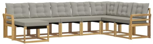vidaXL Outdoor-Sofagarnitur mit Kissen 8 pcs Weiß und Hellgrau, Garten Sofa, modernes Ecksofa, Robustes Sitzmöbel, Möbel für Terrasse, gemütliche Lounge