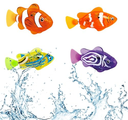 AHXHA Robo Fish Katze Spielzeug, 6 Stück Elektronischer Haustier Fisch, Roboter Fisch, Elektrische Fische mit Leuchtende, Schwimmende Fische Spielzeug, Poolspielzeug für Kinder (4 Stück -B)