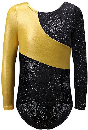 DAXIANG Gymnastikanzug Kinder Mädchen Langarm Ballett Ballettröckchen Kleid Trikotanzug Tanz Kleid Ballett Ballettröckchen Gymnastik Trikotanzug Akrobatik (140(8-9Y), Gold)