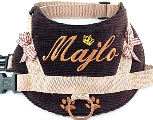 Hundegeschirr S M L XL XXL Brustgeschirr mit Wunsch Namen bestickt Braun für kleine mittelgroße und große Hunde