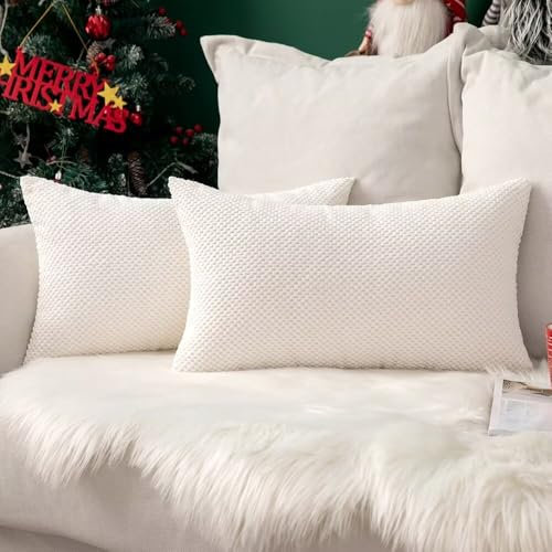 MIULEE 2er Set Kissenbezüge Dekokissen Körnig Dekorativ Kissenbezug Kissenhülle Sofakissen Deko Bezug Weich Zierkissen Kissen für Wohnzimmer Schlafzimmer 30x50cm Weiß