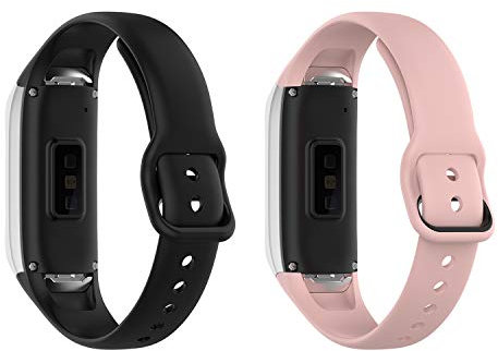 TenCloud Ersatzarmband für Samsung Galaxy Fit SM-R370 Armband Fitness-Tracker, weiches Silikon, 2 Stück (Schwarz+Pink)