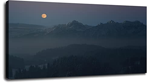Night Moon Allgäu Berge Alpen Landschaft Poster Wohnzimmer Leinwand Kunst Für Zuhause 1 Paneel Dekorationen Mit Rahmen 33 x 20,3 cm