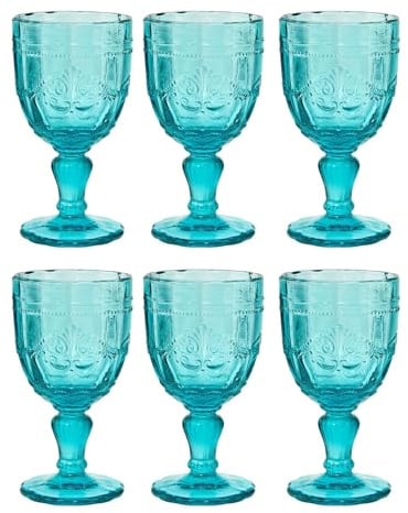 BUTLERS VICTORIAN Weingläser, 6er-Set mit Stiel, 230 ml, Bunt | Trinkgläser Set, mundgeblasen, mit Stiel & Relief-Prägung, spülmaschinenfest, für Tisch, Garten & Party