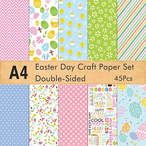 FEPITO 45 hojas Patrón de Pascua Juego de papel A4 Papel decorativo para hacer tarjetas Decoración del libro de recuerdos, Doble cara 10 Patrones
