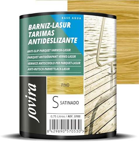 JOVIRA PINTURAS. BARNIZ-LASUR PROTECTOR ANTIDESLIZANTE TARIMAS al Agua. Protege, decora y embellece tarimas de piscinas y jardines. (750 Mililitros, Pino) F-24