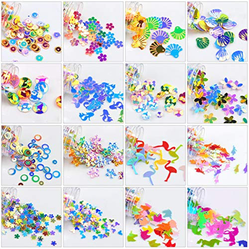 FineInno 16 Box Holographic Sequins Resin Supplies Kit Shaker Mould Resin Crafts Filler Materials for DIY Quicksand Phone Case Jewelry Making