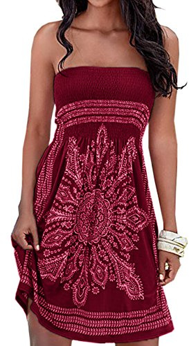 Robe d'été pour femme, au motif de fleur, multicolore, style bohème, décontractée, mini robe de plage, Bordeaux, XL