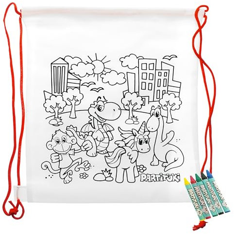 PARTITUKI Mitgebsel Kindergeburtstag Junge. 25 Taschen Zu Malen und 25 Sets mit 5 Farbige Crayons CE-Zertifikat für Ungiftigkeit