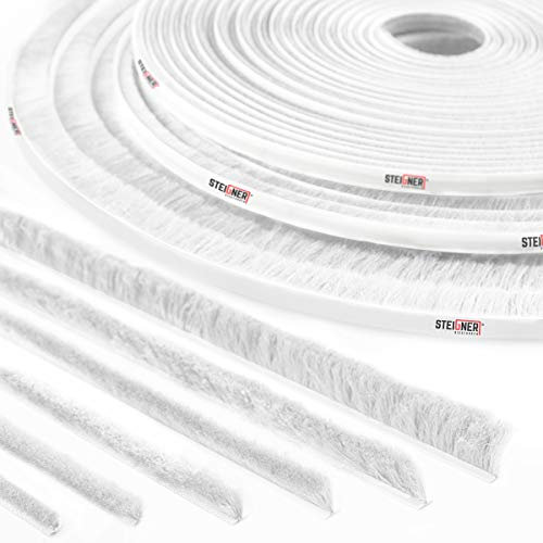 STEIGNER 50m Bürstendichtung Weiß Dichtungsbürste selbstklebend, Türbodendichtung Türdichtung, Höhe 11 mm