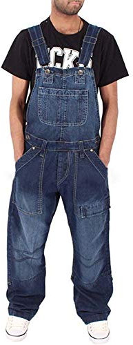 Caige Fashion Denim Uomo Salopette Multi-Tasca Allentata Jeans,B,XXXL