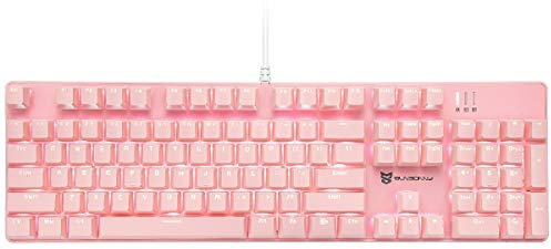 Qisan Mechanical Gaming Keyboard Wired White Backlit Keyboard Red Switches Full Size 104 Keys US Layout-Pink