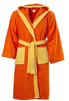 Morbidissimi Accappatoio Junior Spugna Bicolor Con Cappuccio, Cinturino e 2 Tasche, Accappatoi Ragazzi, Bambino, Bambina in Spugna Morbida 400 gr/mq 100% Y781 (Accappatoio Arancione-Giallo, 8-10 anni)