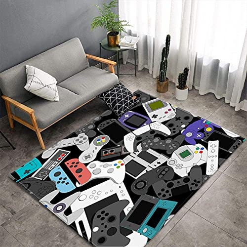 Sticker Superb. Modern Gamer Carpets for Bedrooms Teenager Anime Gaming Graffiti Gamepad Joystick Pattern Bed Rugs Living Room Decorations Floor Indoor Area Non-Slip Pads (Grey 1,120x180 cm)