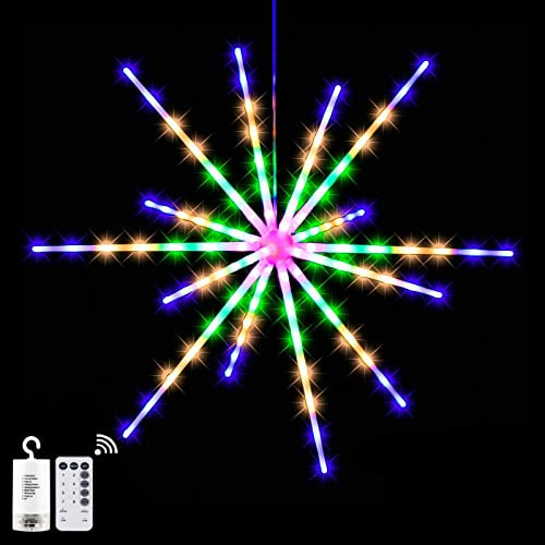 Firework Lights Led Starburst Lights, 8 Modes Remote Control Meteor Fairy Light Battery Operated Waterproof Starry Icicle Lights Copper Wire String Lights for Indoor Outdoor Garden Decoration