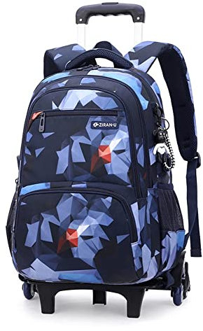 ANSIEDIO Kinder Trolley Rucksack mit Rollen Rolling Schultasche für Mädchen Jungen Schüler Kindergepäck Reisegepäck Laptop Reise Kindertrolley Reisekoffer (Blau geometrisch)