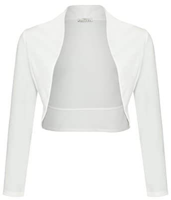 DANAEST Damen Langarm Bolero Festlich Strickjacke Schulterjacke Kurz Top (700), Grösse:L, Farbe:Weiß