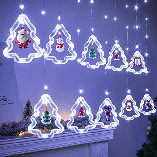 BLOOMWIN Christmas Window Lights, 3m Christmas Curtain Lights USB Xmas Tree Fairy Lights Novelty Window Winter Decorations for Bedroom Indoor Home, Cool White
