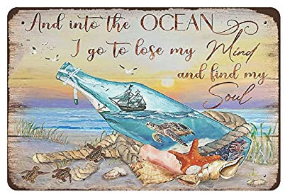 Beach House And In The Ocean I Lose My Mind And Find My Soul Metallblechschild Kunstwerk Poster Eisenmalerei Außenschild Vintage Plakette Poster Höhle Garage Pub Bar Küche Heimdekoration 8 x12