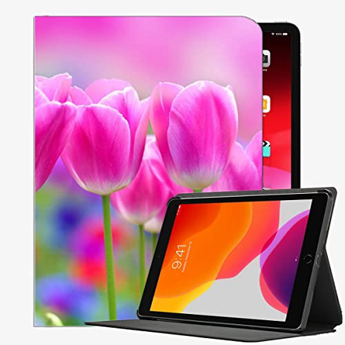 YENDOSTEEN Hülle für iPad Pro 12.9 2020/2021(4.Generation/5.Generation),Schöne rosa Tulpen-Blumen-Unschärfe mit Auto Schlaf-/Aufwachfunktion