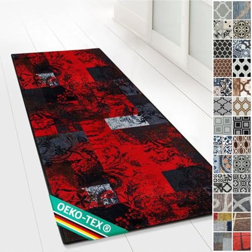Floordirekt Teppichläufer mit Muster - maßgefertigter Feinschlingen Teppich Läufer für Küche, Flur & Wohnraum - Ornament Vintage Orient Gitter (80 x 250 cm, Maraba)