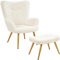Yaheetech Boucle Tub Chair with Ottoman, Sherpa Fuzzy Armchair, Lounge Chair with High Back and Footstool for Living Room, Bedroom, Study, Ivory