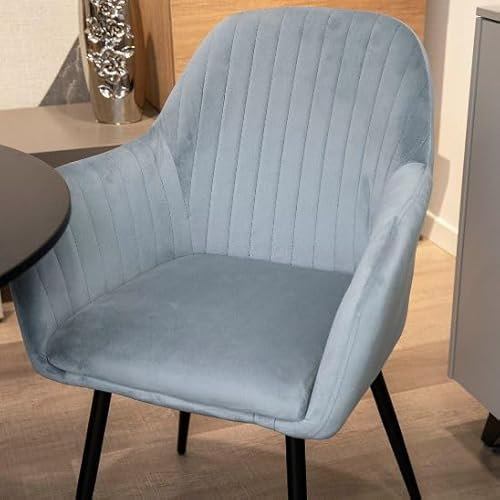 San Marco Gepolsterter Sessel aus hellblauem Samt mit schwarzen Eisenbeinen (1)