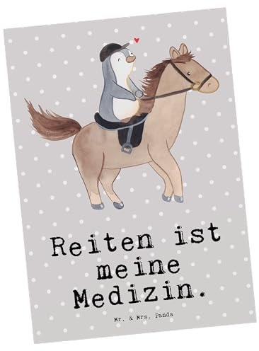 Mr. & Mrs. Panda Postkarte Pferd Reiten - Geschenk, Ansichtskarte, Dankeschön, Pferdereiten, Gewinn, Einladungskarten Geburtstag, Reiter Therapie,