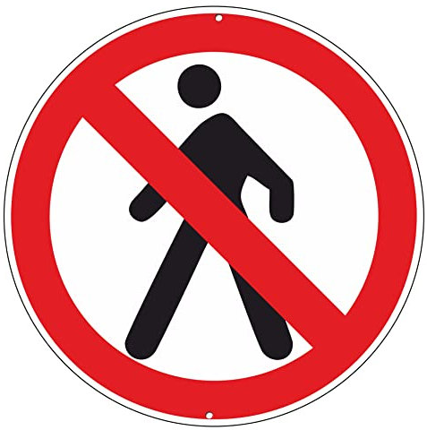 pubblimania Accès interdit aux piétons signalisation routière en aluminium métal rond de 3 mm d'épaisseur pour extérieur Ø 30 (accès interdit piétons)