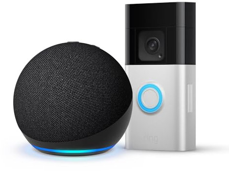 Ring Battery Video Doorbell Plus by Amazon + Echo Dot (5th generation, 2022 release)| Wireless Video Doorbell Camera with 1536p HD Video, Head-To-Toe View, Colour Night Vision, Wi-Fi, DIY